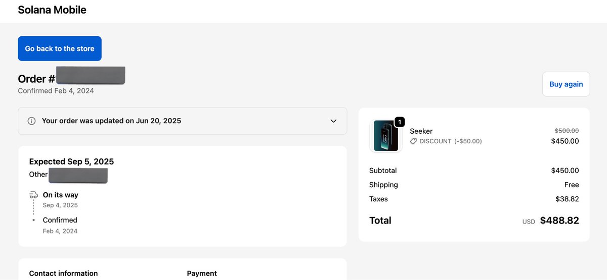 boringdegen's tweet photo. @solanamobile can you explain how come my phone is expected Sep 5th 2025, but it has been on the way for 5 months? 🙄 https://t.co/L0Ew6PNFuU