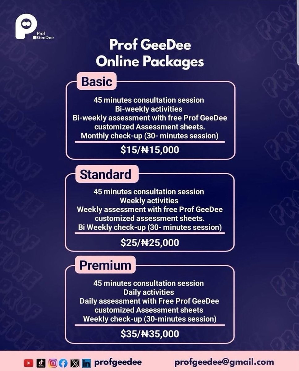 Education isn't one-size-fits-all. 

3 ways to win:
1️⃣ Basic: $15 (Monthly)
2️⃣ Standard: $25 (Weekly)
3️⃣ Premium: $35 (Daily)

Includes 45-min consultation + free assessment sheets.

Stop stalling. Start learning. 
DM for info

 #EdTech #ProfGeeDee #OnlineLearning
