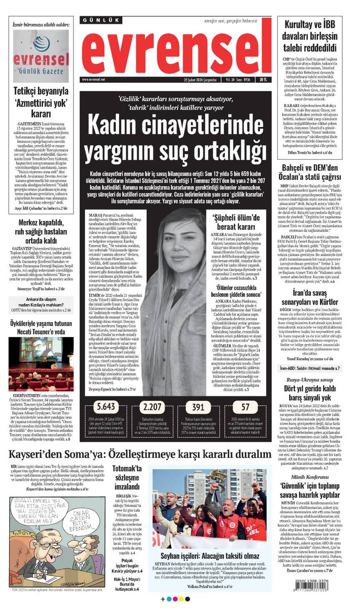 hakki_ozdal's tweet photo. ▶️ Kadın cinayetleri neredeyse bir iç savaş bilançosuna erişti: Son 12 yılda 5 bin 659 kadın; iktidarın İstanbul Sözleşmesi’ni terk ettiği 1 Temmuz 2021’den bu yana 2 bin 207 kadın katledildi.

▶️ Koruma ve uzaklaştırma kararlarının gereği yapılmazken, yargı süreçleri de katilleri cesaretlendiriyor. İzmir ve Maraş'taki iki güncel olgu üzerinden kadın cinayetlerinde yargının adeta suç ortaklığına dönüşen fonksiyonuna baktık.

▶️ İzmir cinayetinde katile verilen ve silsile halinde onaylanan 'haksız tahrik' ceza indirimi ibretlik ve tipik.. Maraş-Pazarcık'taki cinayet dosyası ise ‘gizlilik' kararlarının soruşturmayı aksatarak katiller lehine bir durum yarattığını gösteriyor...
