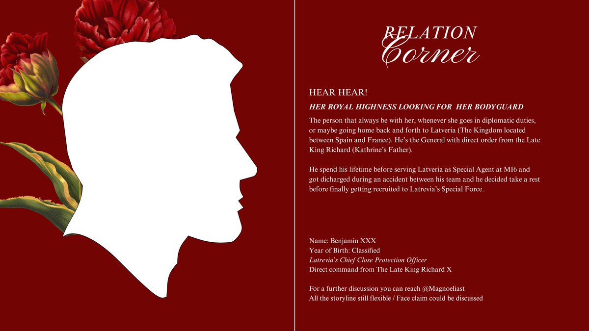 RELATION CORNER: Would anyone willingly step into disorder and chaos to protect the royal bloodline? He would stand at the front guard, unwavering, keeping faith with whoever sits upon the Throne. All matters may be discussed, and all are welcome.

{RETWEET IS APPRECIATED}