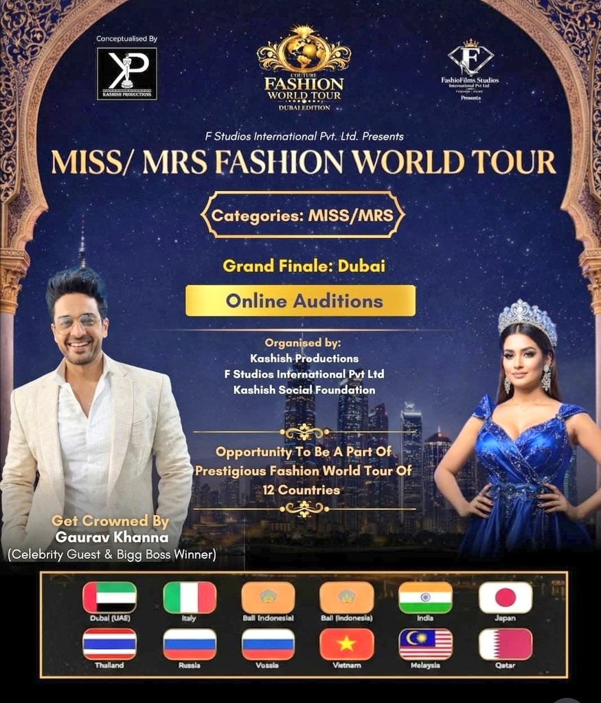 gauravk476's tweet image. Caption says: 
The stage is set for an evening of unmatched glamour &amp;amp; International elegance
Thrill of Global platform &amp;amp; Honor of being crowned by Celebrity Guest &amp;amp; #Biggboss winner #GauravKhanna

@iamgauravkhanna ur #khannakakhaandaan is waiting to see u there... #proudmoment