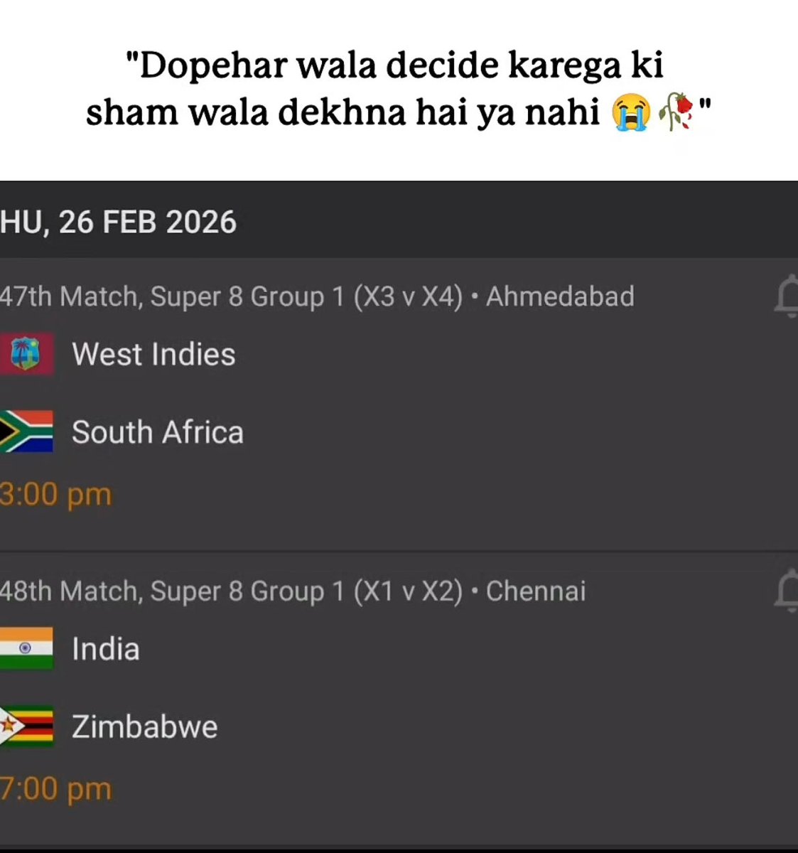 akhilpachori's tweet image. True 😭😭

#T20WorldCup #INDvsZIM #RSA