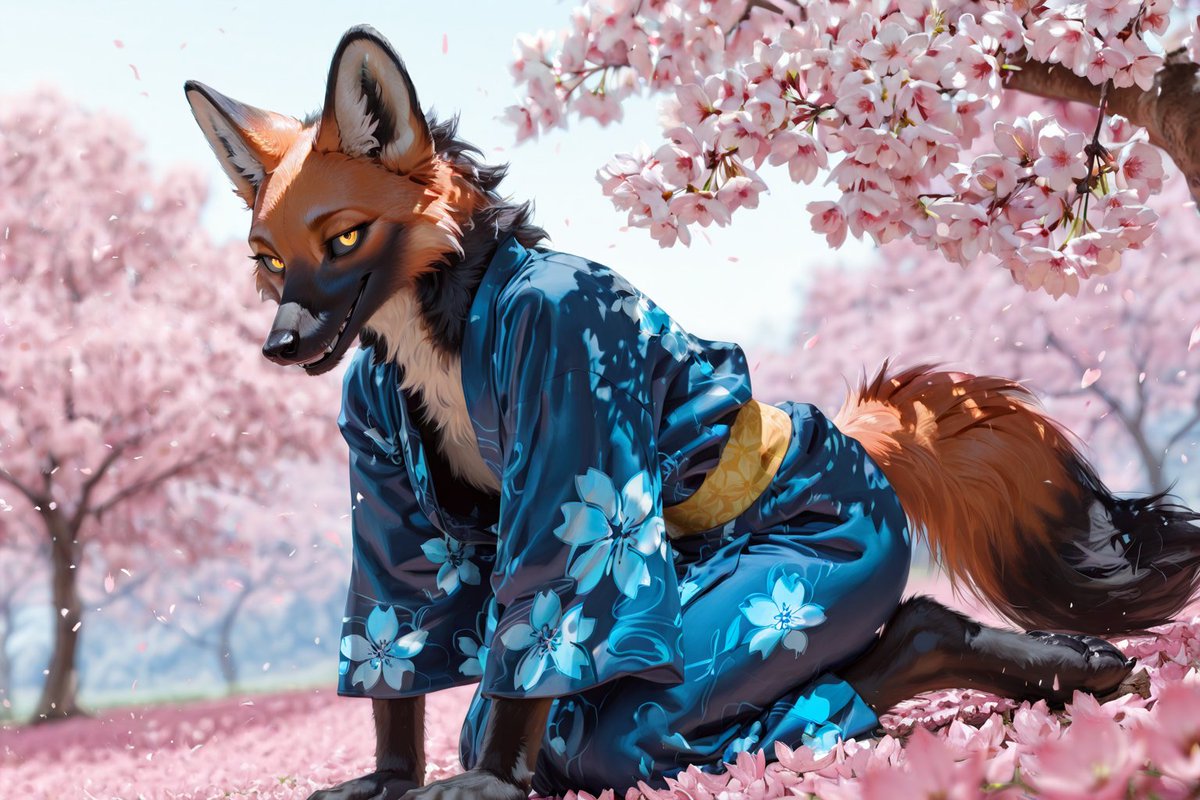 Rafe decided to have a bit of a frolic.
#SakurAI1Kchallenge 🌸

<a href="/MidnightJfox/">Midnight JFox</a> Congrats on 1k buddy.
Sorry it took so long.
I will try do better. 🖤🫂