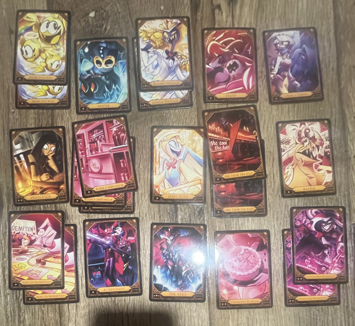 Westbroo6Keaton's tweet photo. I’m still waiting for some fantastic Hazbin Hotel fans to trade for the cards I want. I want to trade for cards 2, 3, 12, 14, 23, 28, 30, 51, 55, 56, 59 and 60 plus the 6 secret rare cards. If you’re interested to trade/sell with me, DM me. #HazbinHotel #TradingCards #CardTrade https://t.co/AV1muQKaK7