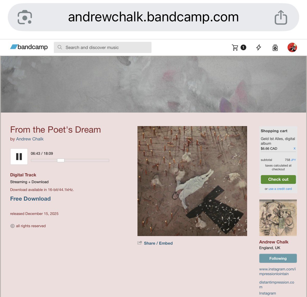 telepath_yukari's tweet photo. ♫ Andrew Chalk - From the Poet's Dream (2025)
https://t.co/JKDBISF1AZ
アンドリュー・チョークにフリーダウンロード概念あるんだ https://t.co/AGZfiAfDgg