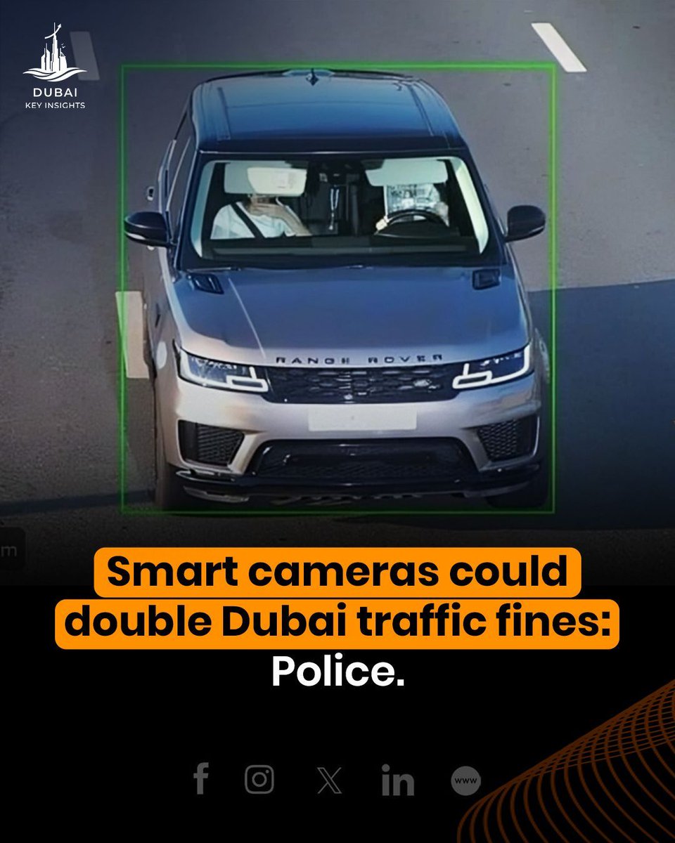 dubaikeyinsight's tweet image. Dubai Police warn that expanded smart camera enforcement could lead to traffic fines doubling as digital systems detect more offences to improve road safety and driver compliance. 

#Dubai #TrafficFines #SmartCameras #RoadSafety #UAE