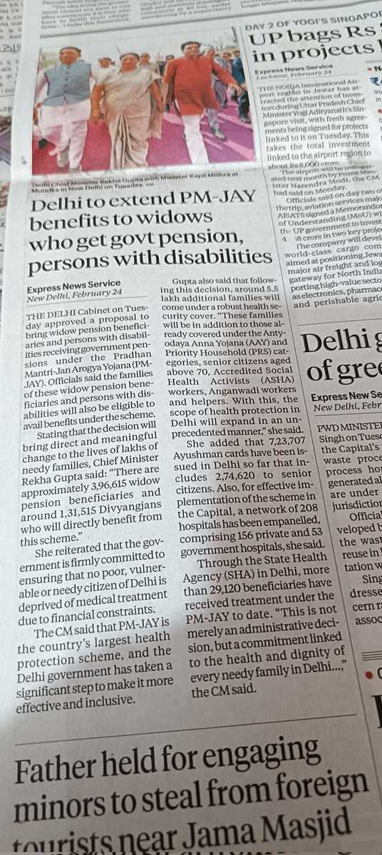 The Government of Delhi extended PM Jan Arogya Yojana (Ayushman Yojana) to disabled persons and Widows pension beneficiaries. However, this is very unfortunate that most of the private hospitals don't accept Ayushman Yojana cards and beneficiaries have to go to govt hospitals.