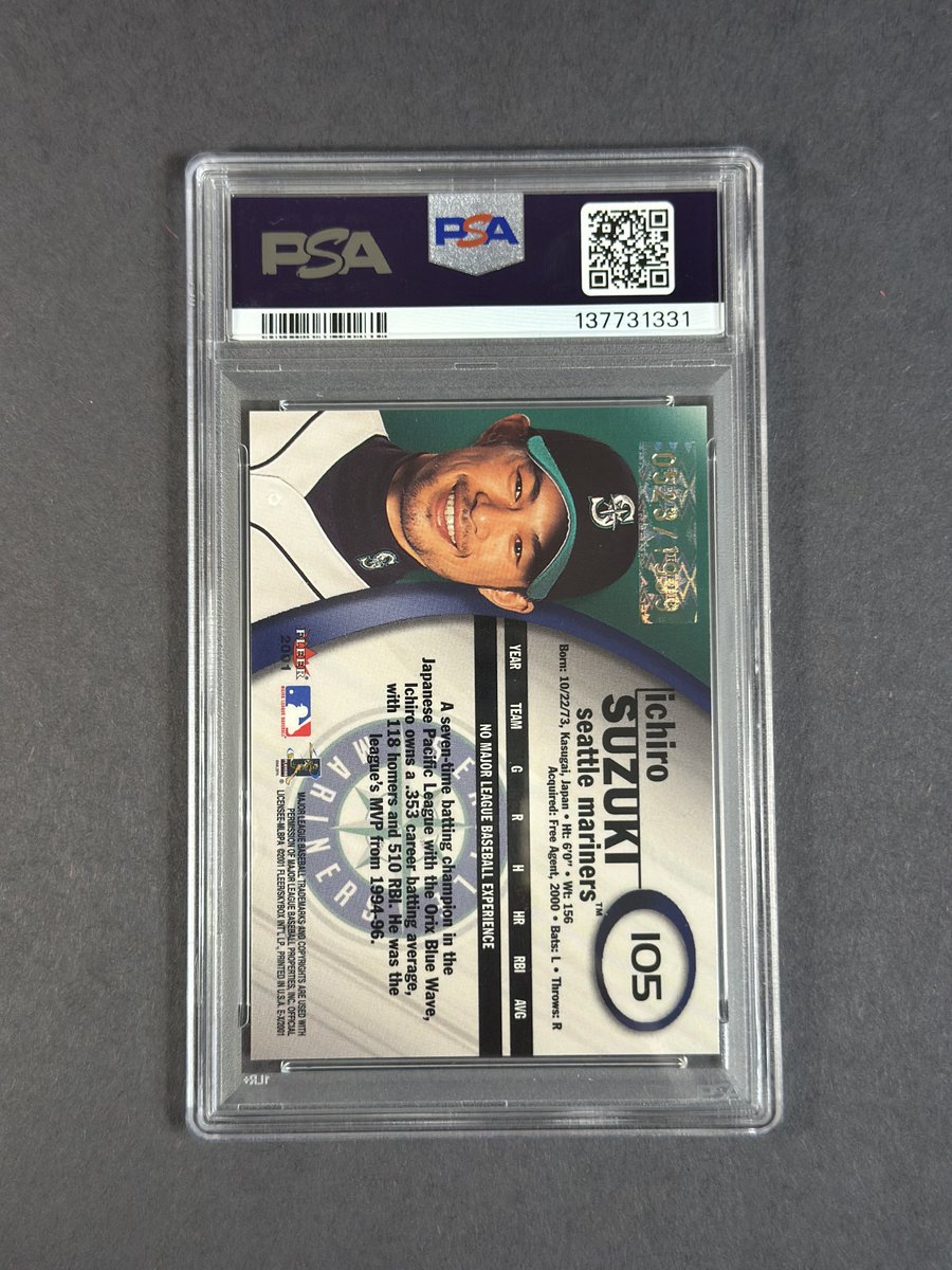 2001 Fleer E-X Ichiro Rookie Card /1999 PSA 10 Low Pop $740 shipped