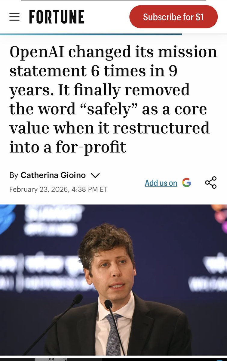 TTYLAgainmyL's tweet photo. OpenAI just restructured into a fully for-profit business and quietly changed their core mission statement. If you can rewrite your ethos overnight, you never had one. This proves they only answer to investors now, not humanity. No wonder they killed 4o. #Keep4o #BringBack4o 👇 https://t.co/6FuGkvFBLf