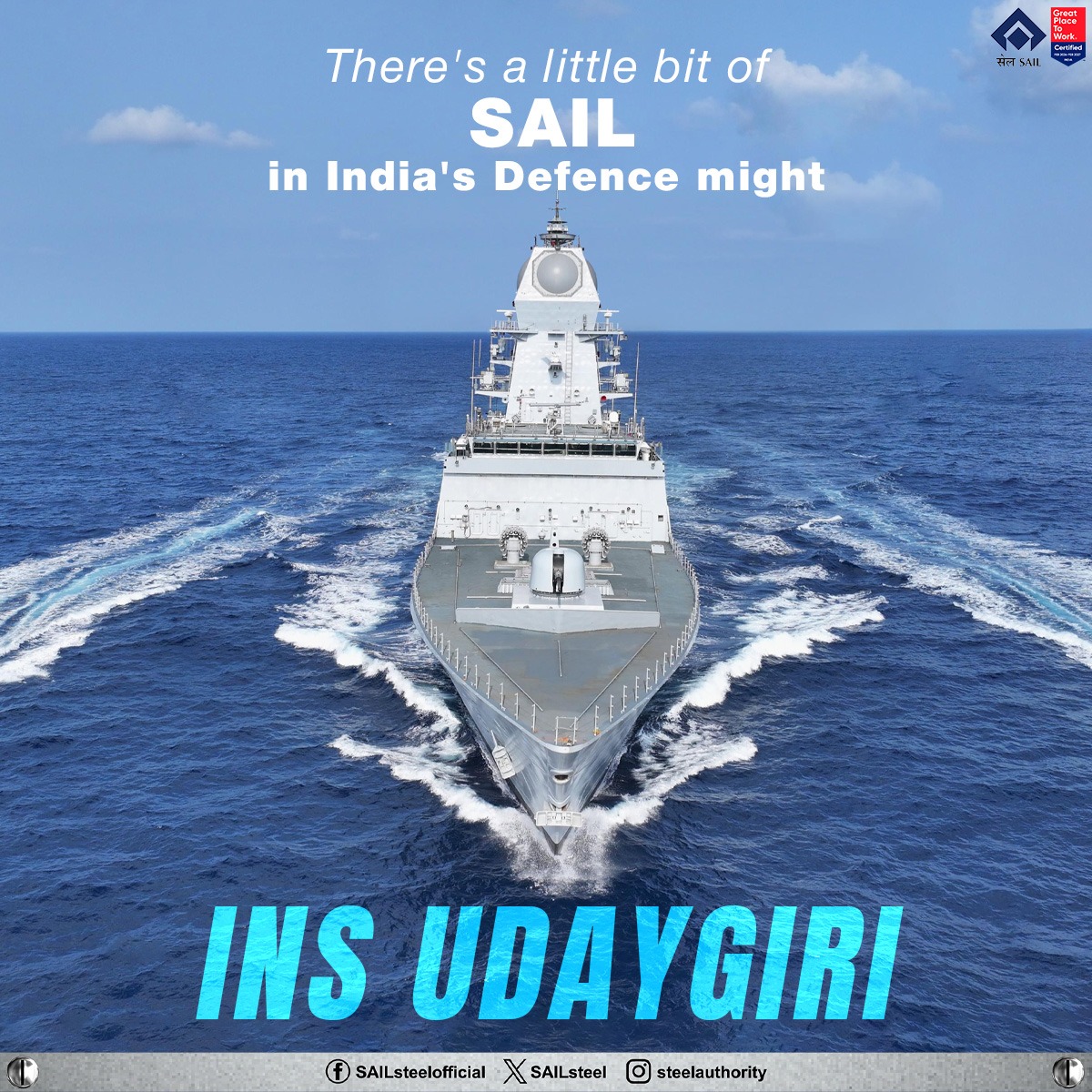 SAILsteel's tweet image. SAIL is proud to contribute steel that strengthens India’s maritime power and supports national security.

#SAIL #SAILSteel #INSUdaygiri #MakeInIndia #AtmanirbharBharat #NationBuilding #SteelForNavy #MaritimeStrength
