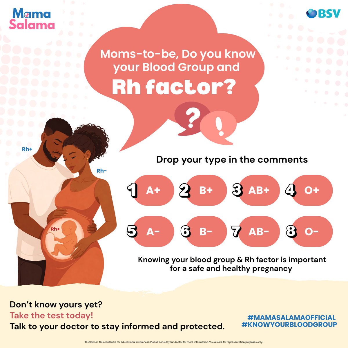 mama_salama's tweet image. Awareness starts with one question—do you know your Blood Group, Rh factor?
Knowing your Rh factor is a small step with a big impact on pregnancy care. If you don’t know yet, now is the right time 

#KnowYourRh #RhFactor #RhAwareness #EarlyPregnancyCare #AntenatalCare