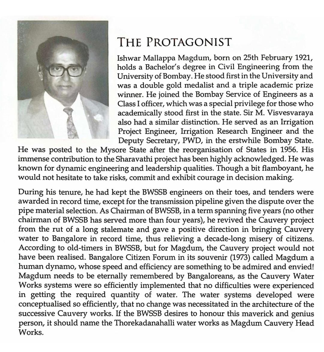 105th Birth Anniversary of I.M.Magdum sir who served as both Chairman &amp; Chief Engineer of BWSSB🚰💧 
Courtesy :  "Bangalore - The Chronicle of Water" by Dr.P.N.Ravindra sir,former Chief Engineer, BWSSB📖