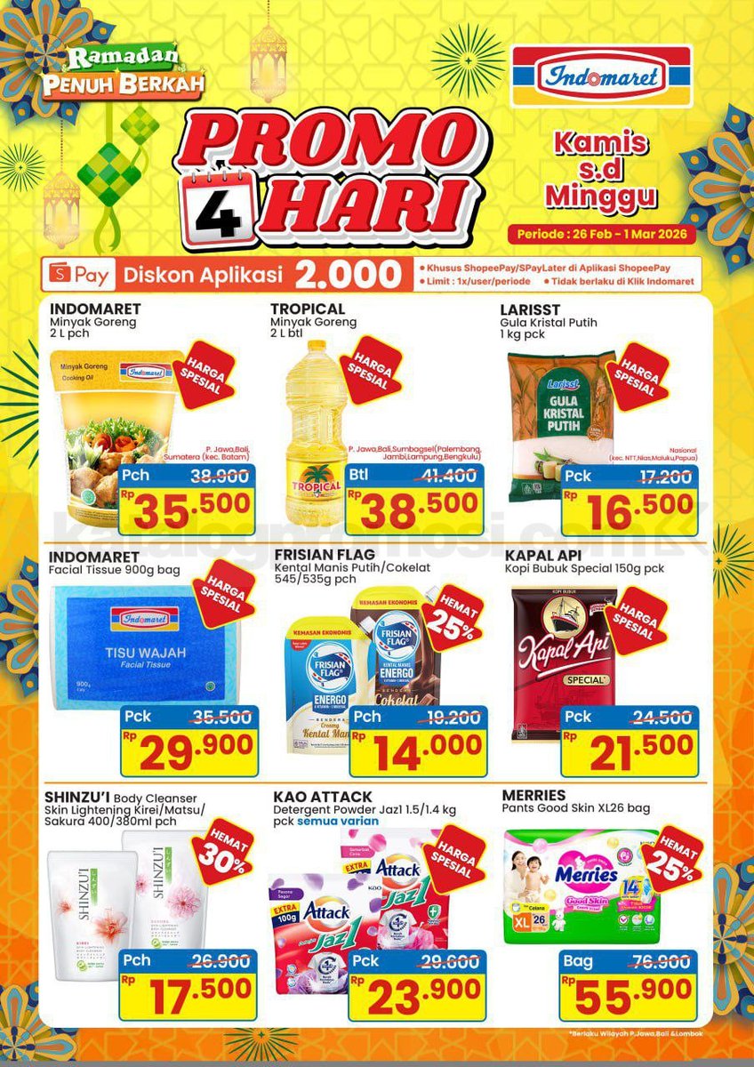katalogpromosi's tweet image. Intip Duluan Yukk ‼️
Promo JSM Indomaret Weekend 27 Feb–01 Mar 2026 🛒

Harga spesial buat belanja akhir pekan, cuma berlaku Jumat sampai Minggu ini.

Detail lengkapnya ada di sini 👉 katalogpromosi.com/promo-jsm-indo…
#PromoJSM #Indomaret #PromoWeekend