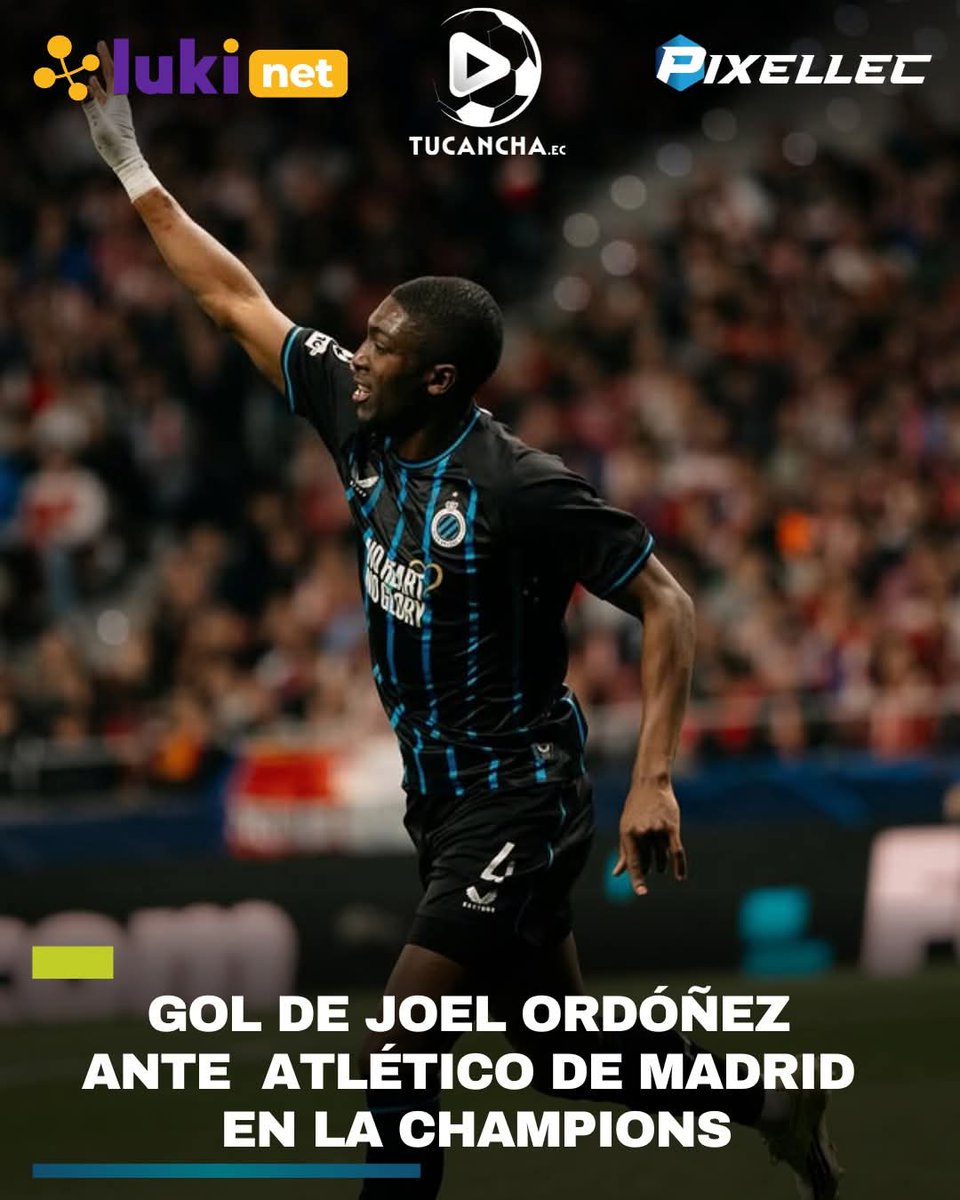 Joel Ordóñez convirtió el empate momentáneo del Brujas en los playoffs vs Atlético de Madrid. Es el 3° ecuatoriano en marcar en una fase eliminatoria y el 9 tricolor con gol en Champions. El global fue 7-4 para Atlético y el Brujas quedó fuera, pero el registro quedó grabado.