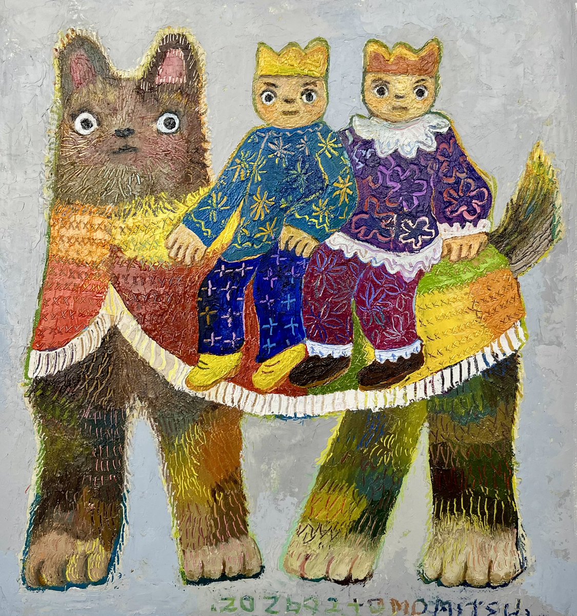 きみときみと 油彩 32×30cm画布 #絵 #2人 #3人 #油彩