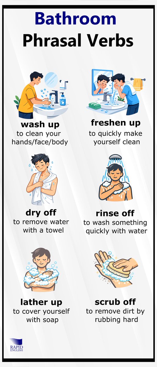 RapidEnglish4u's tweet photo. Common Bathroom Phrasal Verbs🛀 https://t.co/9Ma7VeUavf