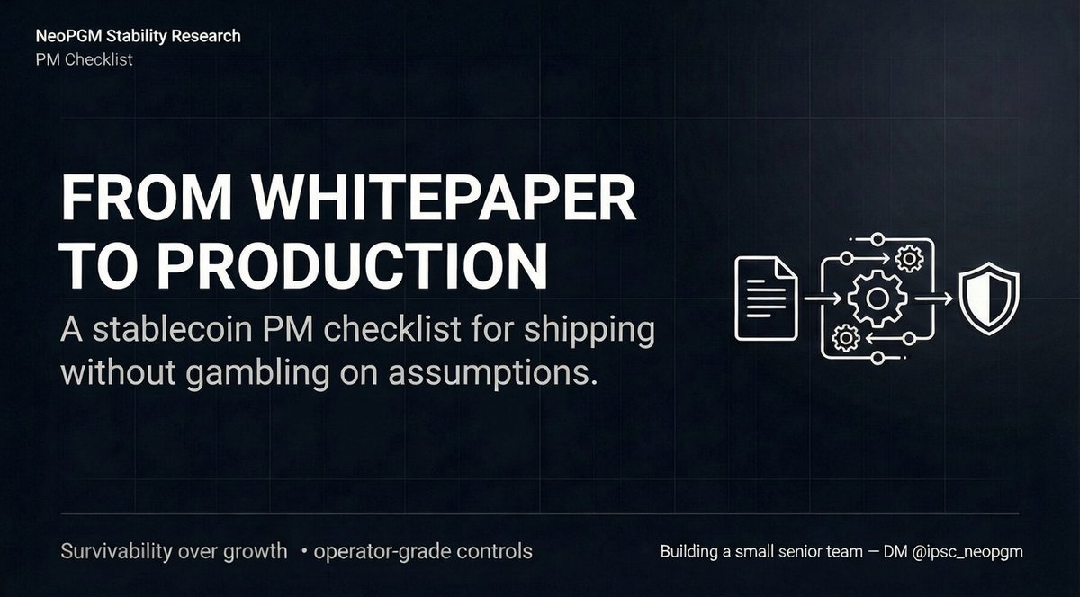 ipsc_neopgm's tweet photo. 🧵Whitepapers don’t ship. Systems ship. Here’s the PM checklist we use to take a stablecoin from idea → production without gambling on assumptions. https://t.co/fAeH6ZMMQX
