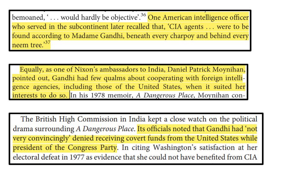 SudhanshuTrived's tweet image. During Indira, “CIA was under every neem tree!” 
Because she took their money and cooperated with them for political gain.
Even British diplomats said that her denial on CIA was “not very convincing.” #CompromisedCongress     5/7