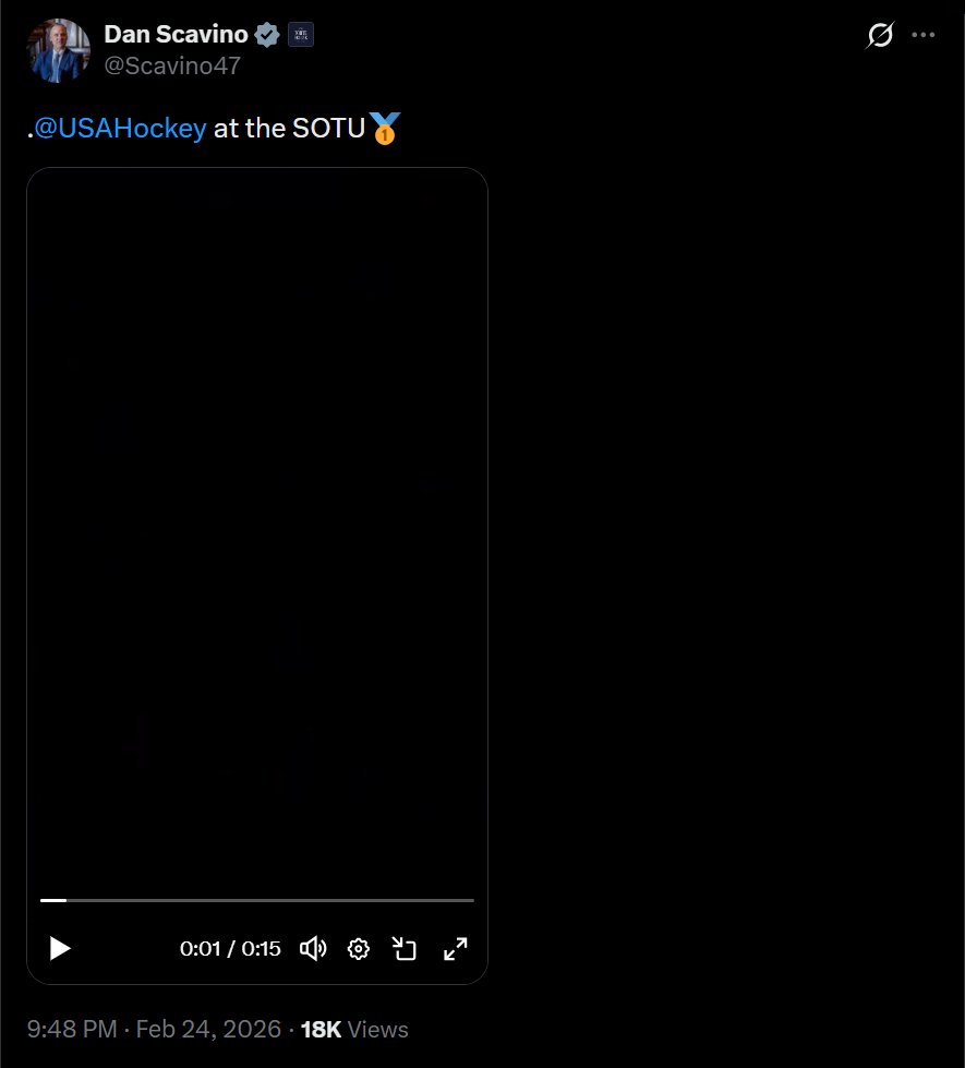 7thDean's tweet photo. It's probably nothing, but I think Dan Scavino may be trying to send us a message about the internet going down because something big is about to happen..🤔

Dan Scavino's X post is a video where it starts off showing the US Hockey team at the State of and immediately goes dark for the rest of the video and all you hear is music and has a timestamp of 9:48 PM EST

Well with that timestamp of 9:48 it sure points to an very interesting Q post...🧐

Q 948
Extreme efforts to kill login devices.
Extreme efforts to censor.
Extreme efforts.
Dead cat bounce.
Enjoy the show.
Bring the rain! 
Q

Could he be letting us know there's going to be an extreme effort to kill our devices and start censoring our social media, which could be followed by a Dead cat bounce in the stock market?

Always be ready and expect the unexpected..😉🙏 

Now Enjoy the show, it's time to Bring the rain!🍿🌧️