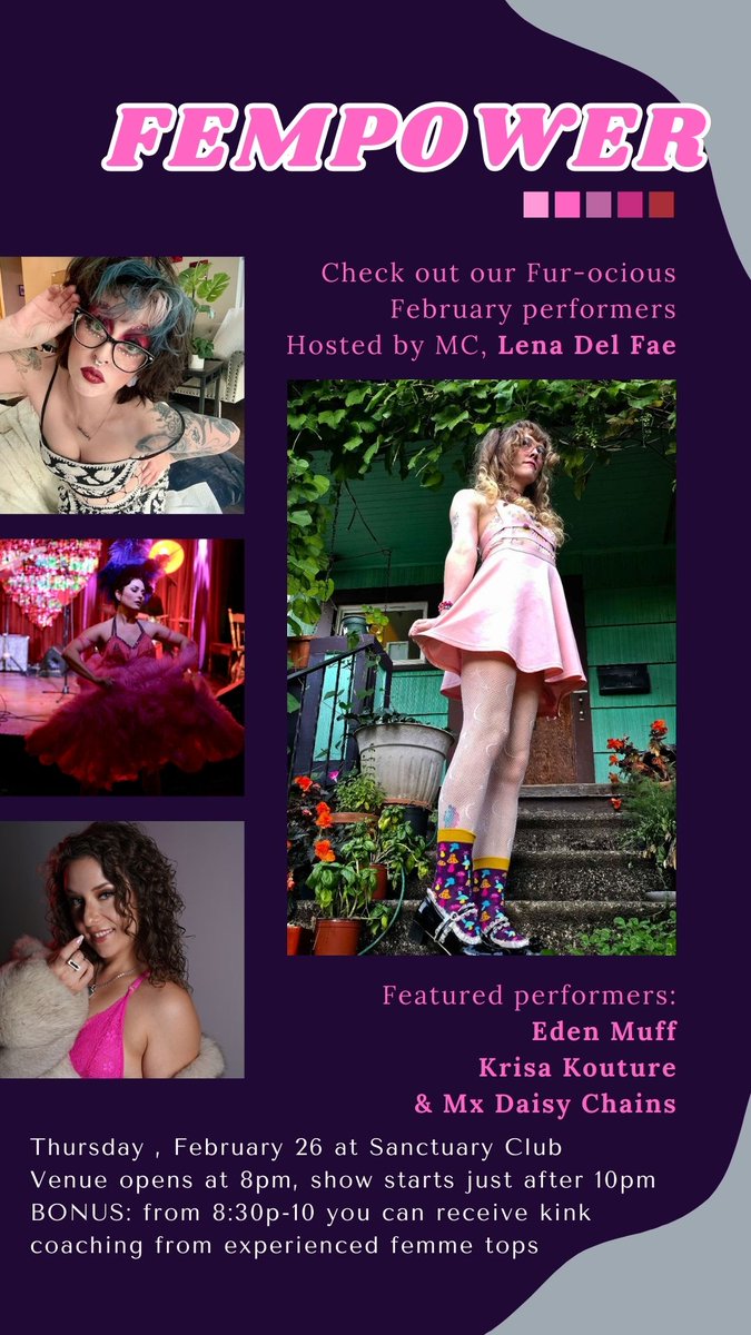 mxdaisychains's tweet photo. THURSDAY NIGHT don your fur & join Me at @pdxsanctuary69 for #FemPower - a night of Divine Feminine Energy
#pdxburlesque #burlesque #burly #pdxevents https://t.co/H6BYSPNBfk