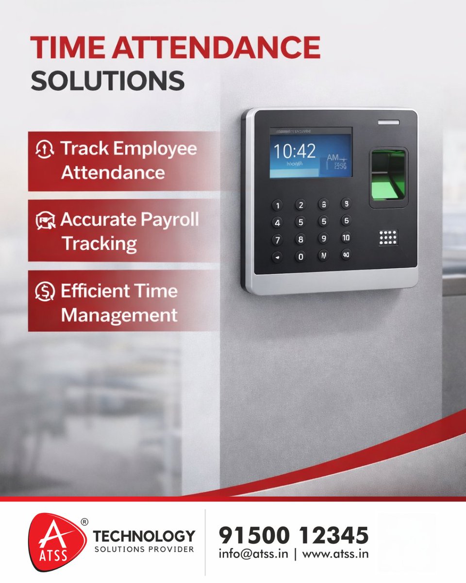 InfoATSS's tweet image. ATSS Time Attendance Solutions offer: ✅ Biometric Accuracy ✅ Real-time tracking ✅ Automated Payroll integration ✅ Face/Fingerprint/PIN support
Boost your ROI with better time management. 📈📷91500 12345, atss.in/time-attendanc… #TrackEmployeeAttendance #ATSS