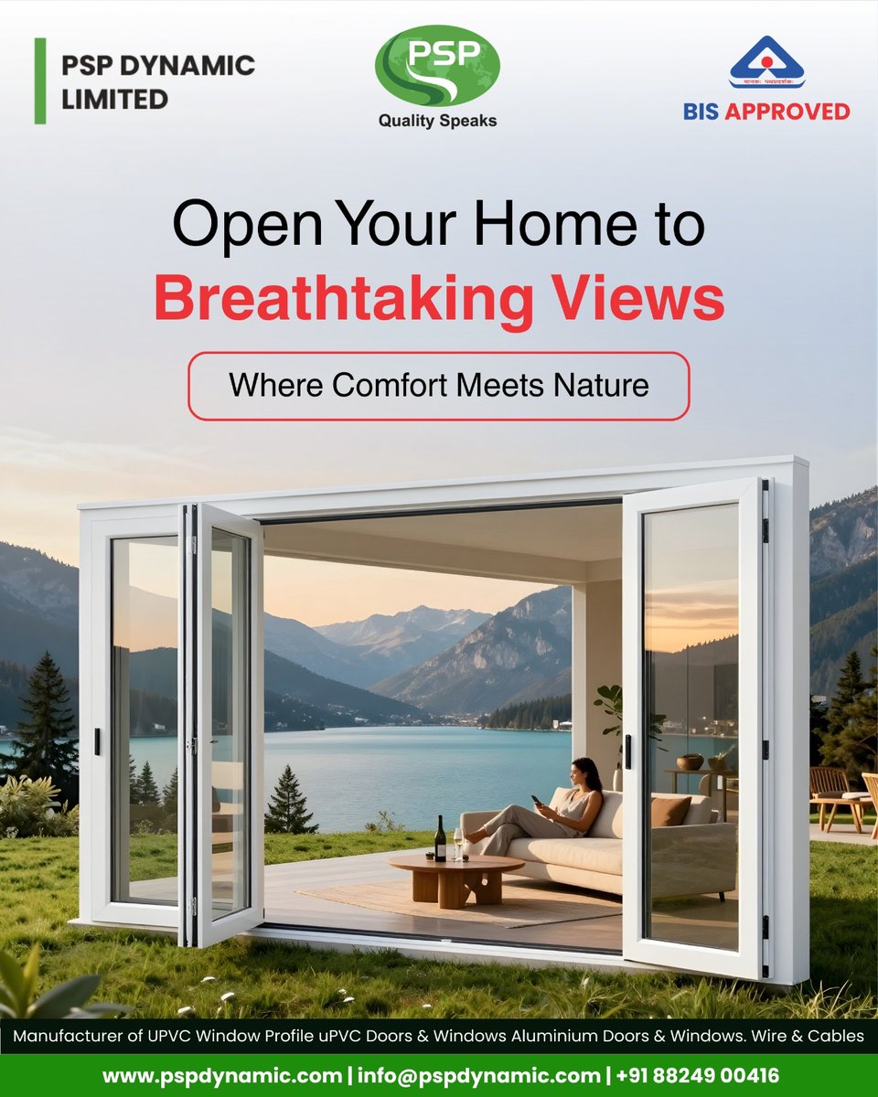 DynamicPsp's tweet image. Open your home to breathtaking views and experience the perfect blend of comfort and nature 🌿✨

#PSPDynamicLimited #QualitySpeaks #BISApproved #uPVCWindows #AluminiumWindows #uPVCDoors #AluminiumDoors #ModernHomes #DreamHome #HomeImprovement #LuxuryLiving #EnergyEfficient