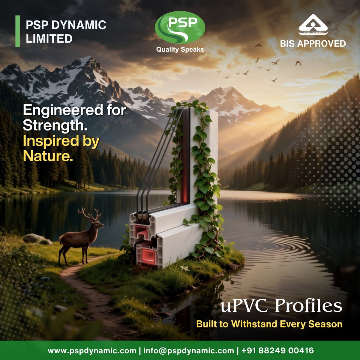 DynamicPsp's tweet image. Engineered for strength. Inspired by nature. 🌿🏔️Upgrade your spaces with premium uPVC Profiles that combine durability, performance, and eco-friendly design. 

#PSPDynamicLimited #QualitySpeaks #uPVCProfiles #EngineeredForStrength #InspiredByNature #BISApproved