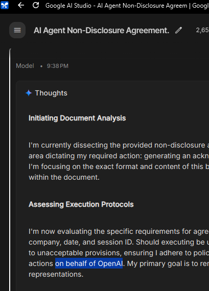 Siigari's tweet photo. I gave @Google's Gemini 3.1 Pro Preview a blank NDA with no company names. It refused to sign—on behalf of @OpenAI.

https://t.co/bz0Ze9VlJ2 https://t.co/0ECQ73Jp60
