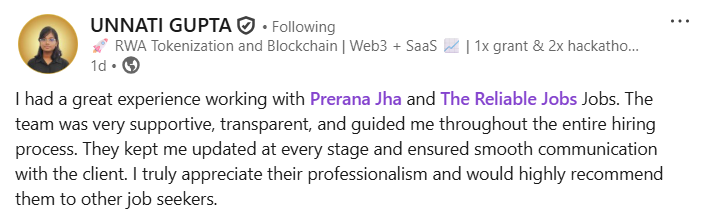 Testimonials like these don't come easy. Here's what goes behind them. 👇

Before a candidate ever steps into an interview, we've already done weeks of work behind the scenes.
We source, we screen, we dig deep into work history, skill sets, and cultural fit because sending the