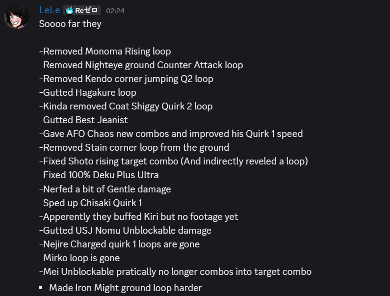 So far from testing with some friends and training a bit, these is what we found thus far from the new patch

(Please note that this might not be all of them and there are still some to be found and other small stuff)
#ヒロアカAJ #MHA #MHAAJ