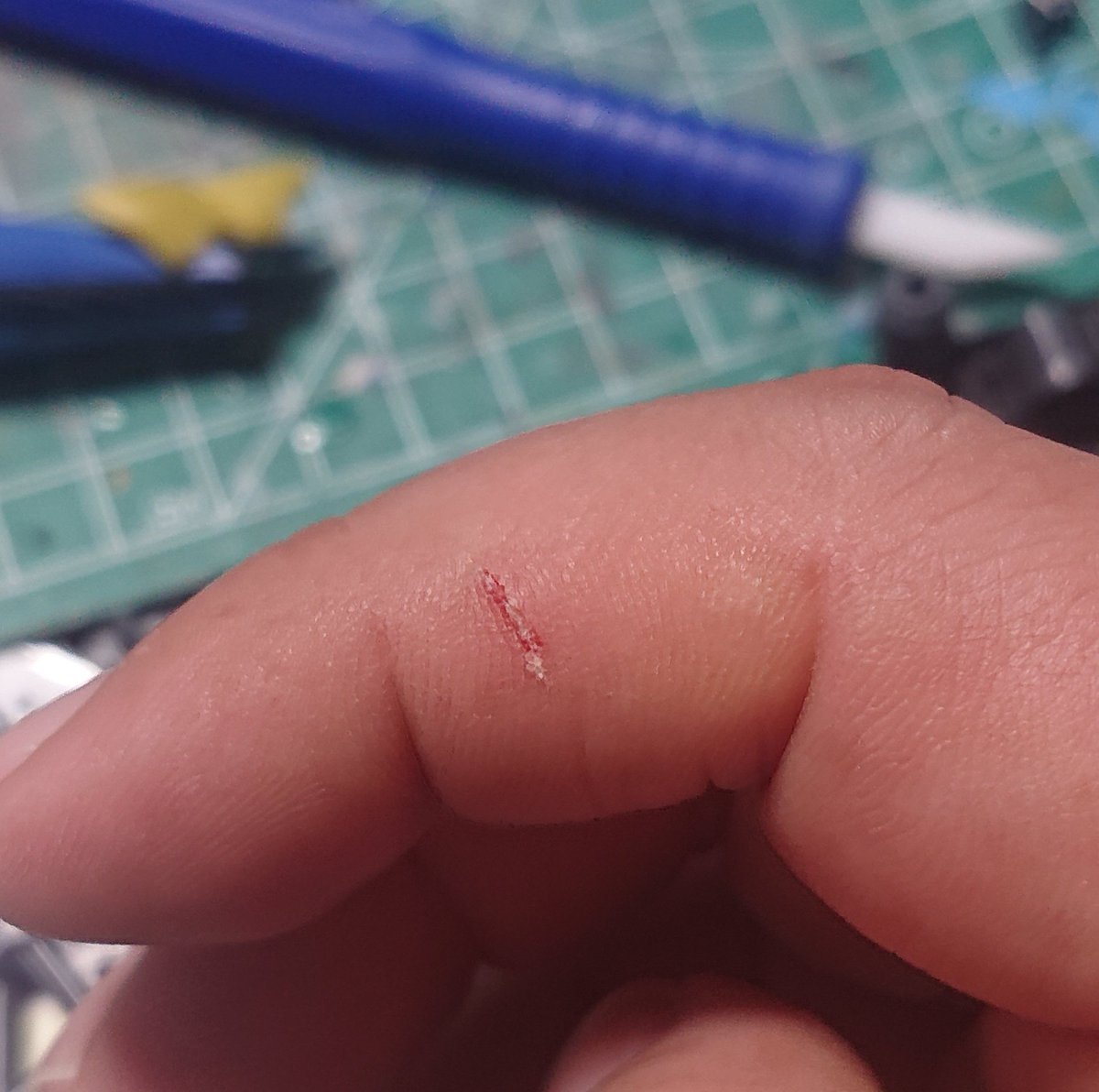このキット鋭い……。パーツの尖ったところに指を引っ掻けたら皮が切れた