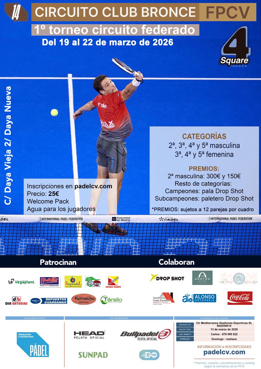 4sqindoor's tweet photo. Abiertas las inscripciones al circuito bronce federado FPCV 4Square 2026. Llegó la hora de competir 🎾🎾🎾🎾. TE LO VAS A PERDER ? https://t.co/goi58e6RZx