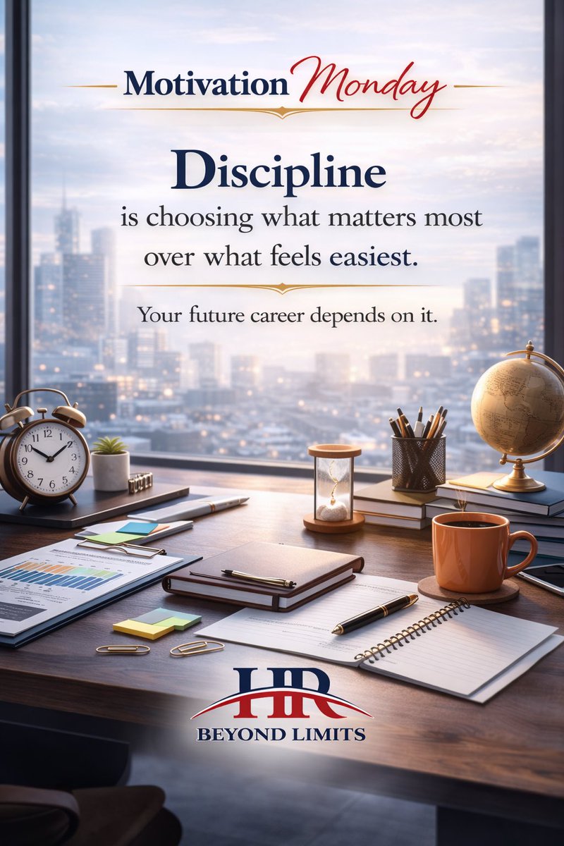 HR_BeyondLimits's tweet photo. Discipline builds the career you want, not comfort.
Stay focused.
#MotivationMonday
#HRBeyondLimits https://t.co/zZajH9kHY7