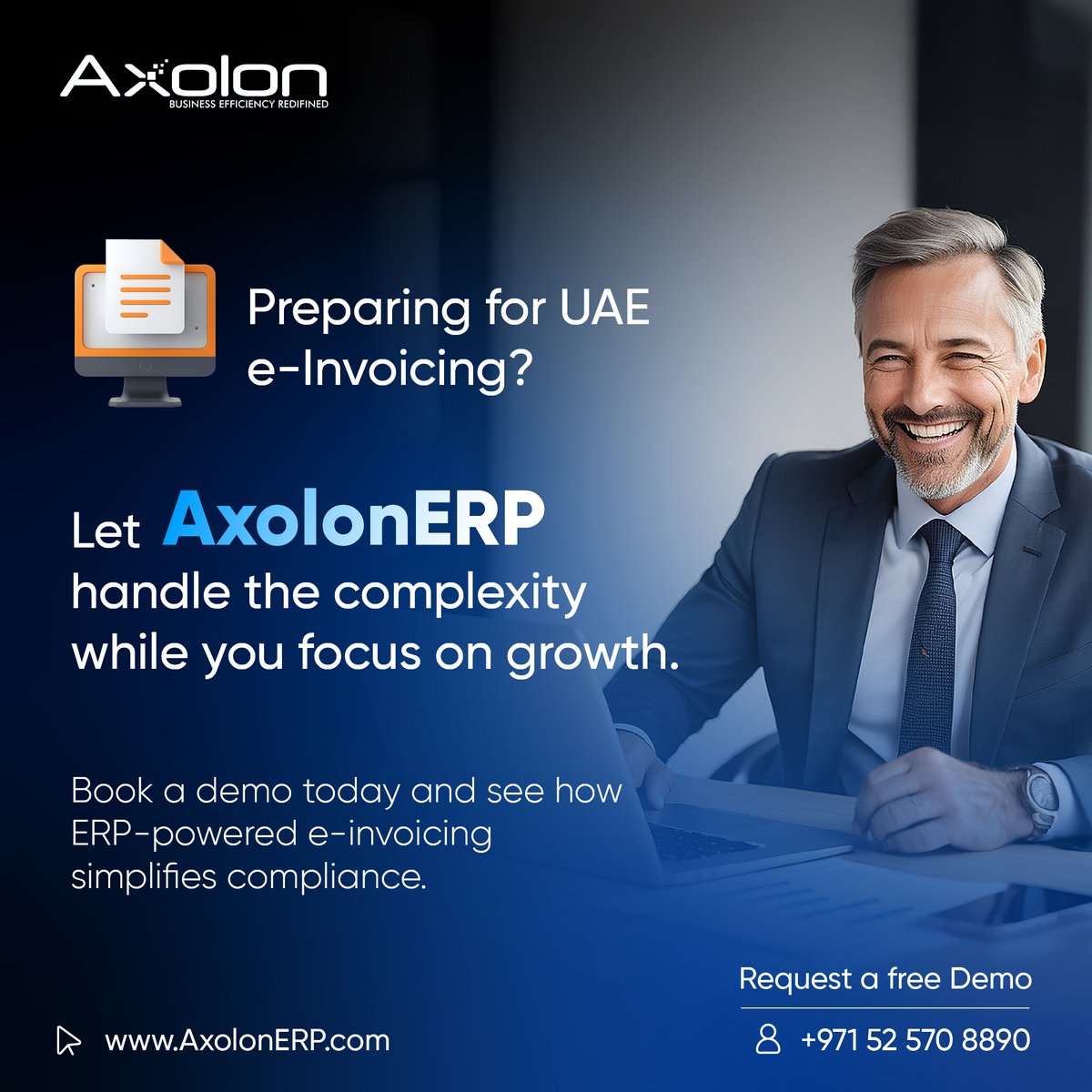 AxolonERP's tweet photo. Is your business ready for UAE e Invoicing compliance?

With upcoming regulations, staying compliant is no longer optional. AxolonERP helps you automate invoicing, ensure accuracy, and stay fully aligned with UAE requirements without disrupting your operations.

#UAEEInvoicing https://t.co/YlZZAD2mw3