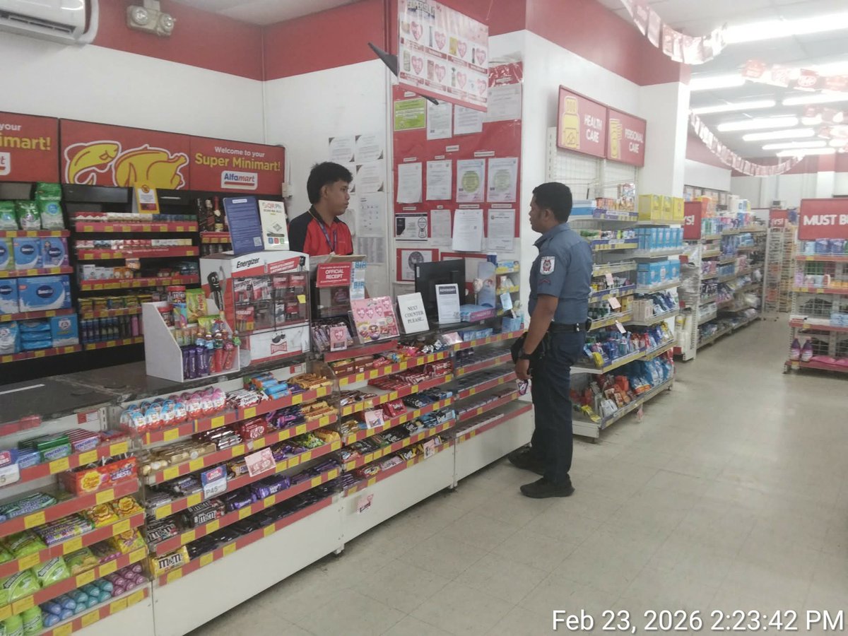 Cabanatuan City PS, Nueva Ecija PPO, PRO 3

On February 23, 2026, at about 2:23 PM, personnel of this station under the supervision of PLTCOL RENATO C MORALES, COP,  conducted visitation/inspection in Alfamart convenience store, Brgy. Sanbermecristi, Cabanatuan City.