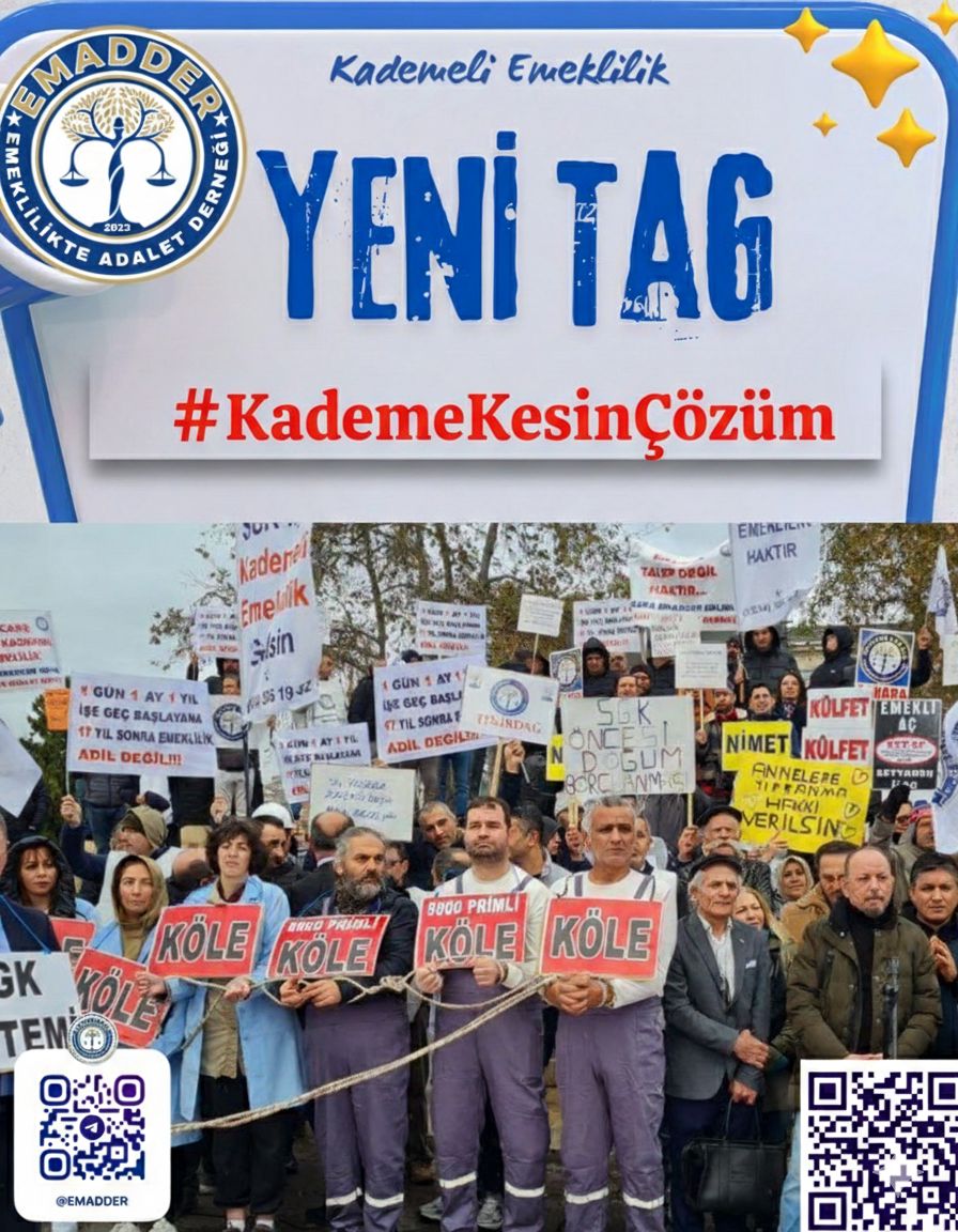 📣📣 TAG DUYURUSU 📣📣
👇👇👇👇👇
#KademeKesinÇözüm

Bu bir ayrıcalık isteği değil;
yıllarca verilen emeğin, ödenen primlerin ve harcanan ömrün karşılığının talebidir.

Aynı işte çalışan, aynı yükü taşıyan milyonlarca emekçi tek bir tarihle birbirinden ayrıldı.
08.09.1999 sonrası