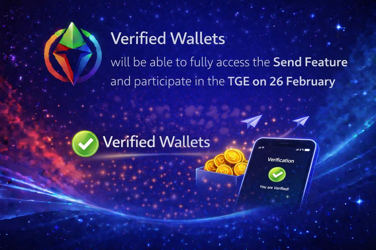 zentrawal's tweet photo. 📢 Verified Wallet Access

Get ready verified wallets will be able to fully access the Send Feature and participate in the TGE on 26 February.

Eligibility is granted through wallet verification to ensure that only legitimate participants can utilize these features, while also helping us protect the ecosystem from fraudulent activity and unfair distribution practices.

Make sure your wallet is verified to be included in the next phase.