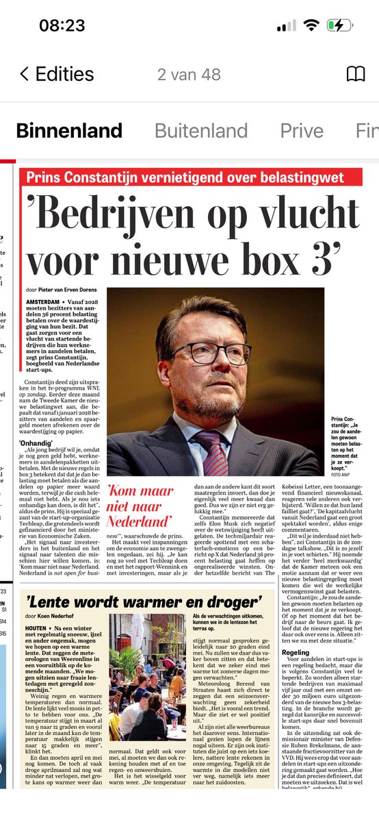 Door Prins Constantijn 
Eindelijk meer aandacht voor gevaarlijke Box 3 

⁦<a href="/telegraaf/">De Telegraaf</a>⁩ ⁦<a href="/NUnl/">NU.nl</a>⁩  ⁦<a href="/NOS/">NOS</a>⁩  ⁦<a href="/ADnl/">AD.nl</a>⁩ ⁦<a href="/FD_Nieuws/">FD Nieuws</a>⁩