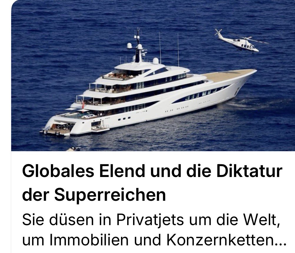 Wollen wir es weiterhin zulassen, dass einige wenige Reiche die Welt auspressen?🌍💸 Wie viel brauchen sie noch?
#Milliardäre #taxtherich 
#sozial #Diktatur #trump #Armut #Verteilung 

blaetter.de/ausgabe/2025/n…