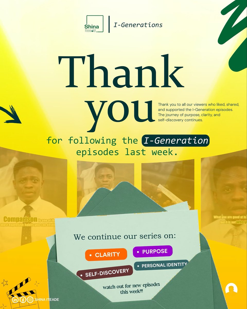 shinaiteade's tweet photo. Last week was powerful because you liked, gave feedback and shared all the episodes... Thank you for standing with the I-Generation vision and spreading the message.
#IGeneration #PurposeDiscovery #LivingIntentionally #LeadershipJourney #SelfDiscovery https://t.co/kj14VVOX4O