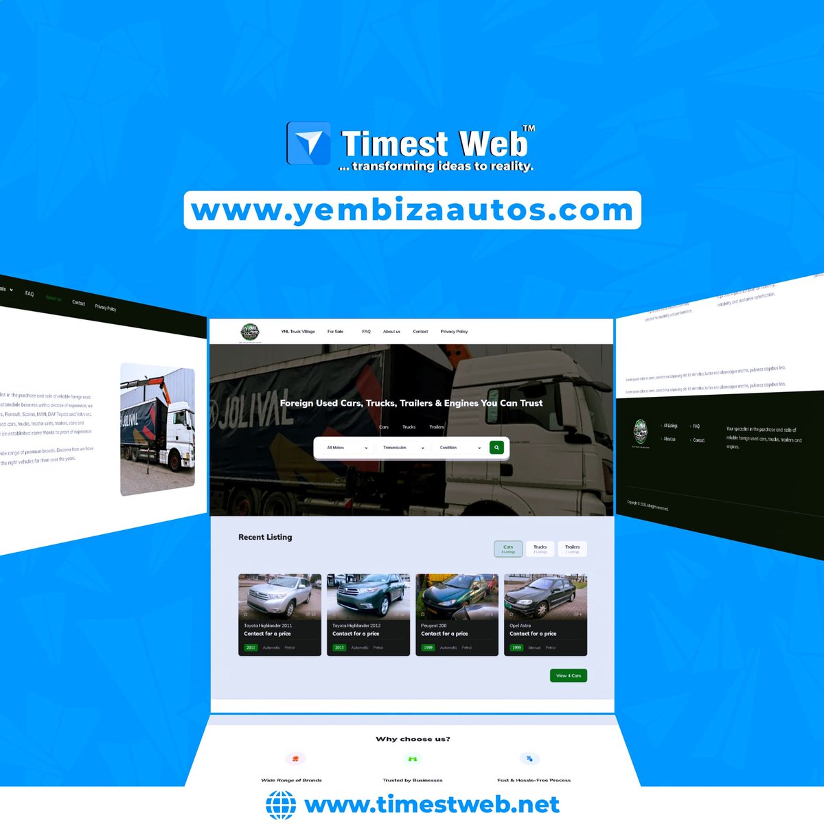 TimestWeb's tweet photo. The road to visibility starts online.

We just launched

🌐 https://t.co/hfrkU5uAea

A digital showroom built to showcase quality vehicles with confidence.

#timestweb #webdevelopment #trendingreels https://t.co/gtAbTDvXyK