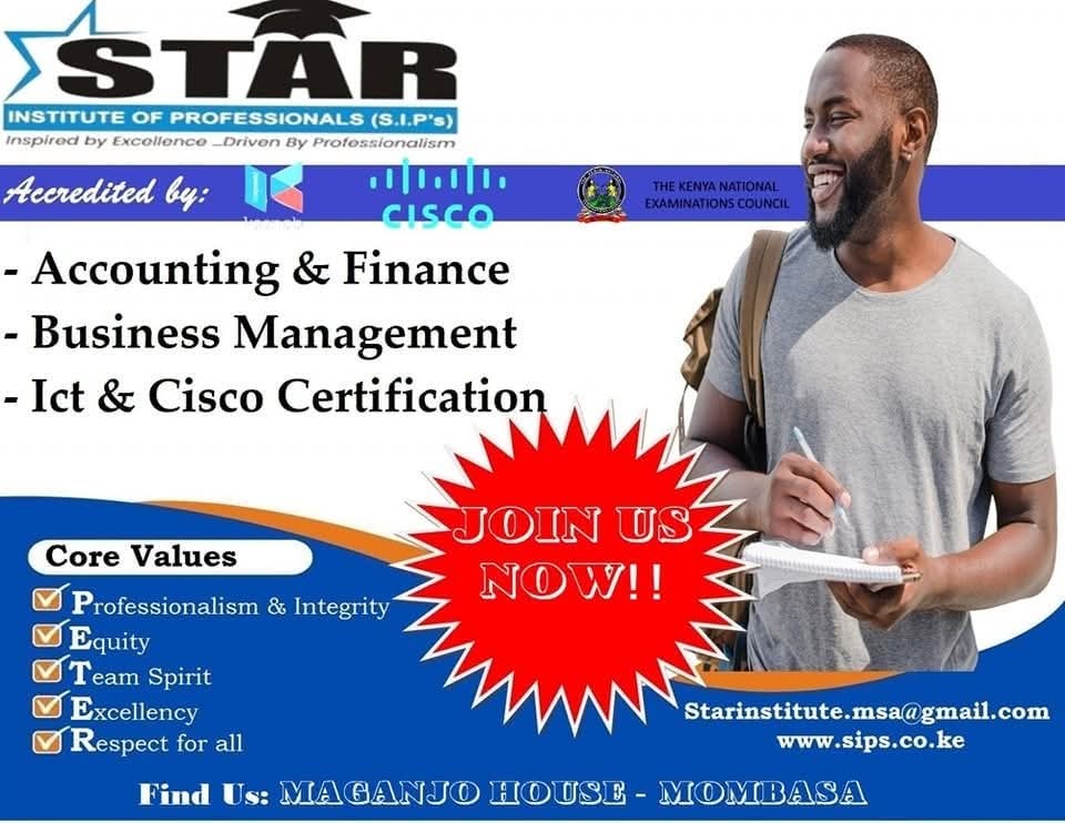 MombasaStar's tweet photo. From the classroom to the digital world, we make success your habit. #Starinstitute #CareerReady #Kasnebcourses #Kneccourses #Ict #Digitalskills #Enrollnow https://t.co/rYNAUKZmKZ