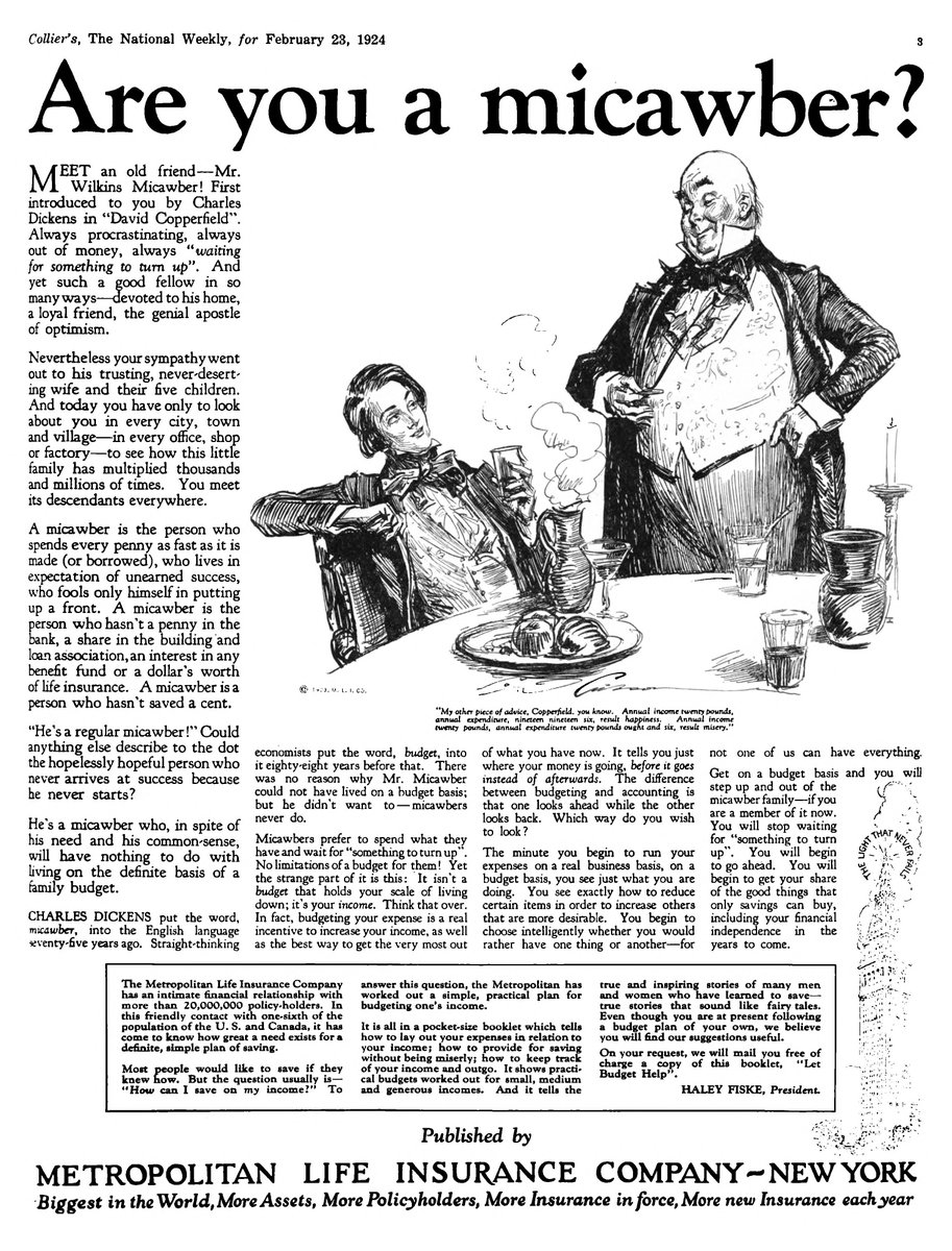 LRonLacy's tweet photo. #Illustration by Charles Dana Gibson (1867-1944)
‘Are you a micawber?...’
Metropolitan Life Insurance Company – New York
*Collier’s*, Feb. 23, 1924
#illustrationart #illustrationartists #CharlesDanaGibson #drawing #GraphicDesign #MetropolitanLifeInsurance #MetLifeTower https://t.co/hJUaeZ77f5