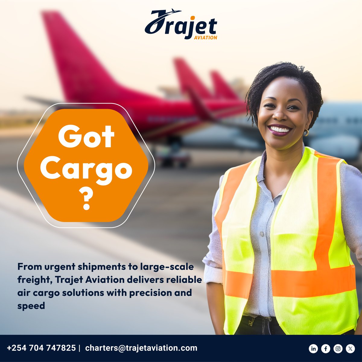 trajetaviation's tweet photo. Got Cargo?
Fast, Reliable and Global air freight solutions.
Let's get it airborne!

Contact us today and let's move your cargo seamlessly.

0704 747825 | charters@trajetaviation.com
#CargoSolutions #AirFreight #Logistics #TrajetAviation https://t.co/zvSQTTzx7e