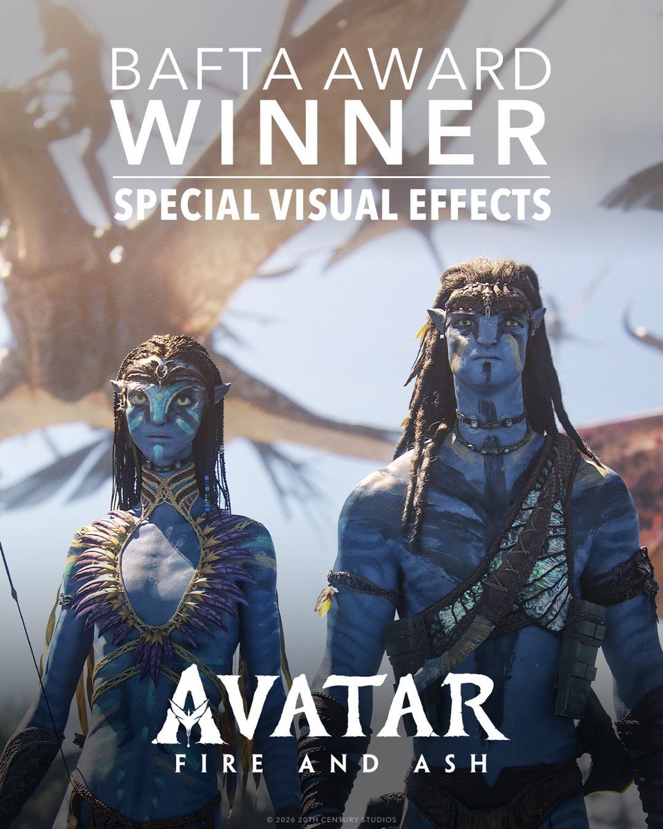 🏆 #BAFTAs

Deux récompenses pour Disney hier soir aux BAFTAs anglais :

🔹Meilleur Film d’Animation pour Zootopie 2
🔹Meilleurs Effets Visuels pour Avatar 3