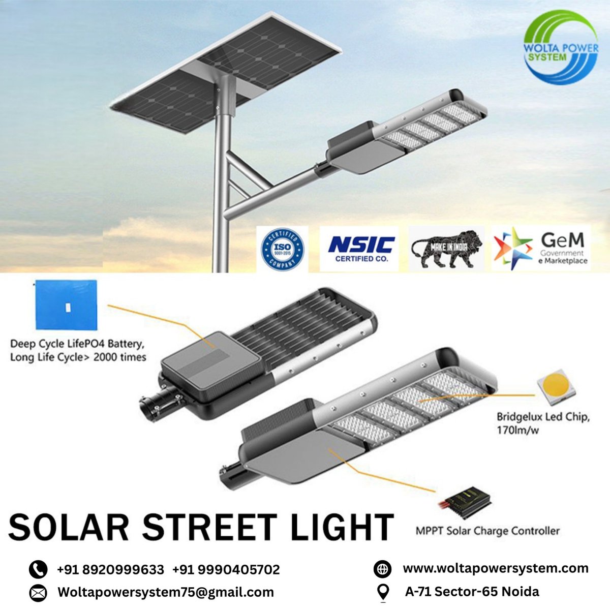 PowerWolta's tweet photo. 📷 MPPT Solar Charge Controller
📷 ISO &amp; NSIC Certified Company
📷 Make in India Product
📷 Available on GeM Portal
Perfect for:

 +91 9990405702
 Woltapowersystem75@gmail.com
 https://t.co/jTdl5HhV6i
 A-71 Sector-65, Noida
#SolarStreetLight #SolarLighting #RenewableEnergy https://t.co/gSTV39Yqol