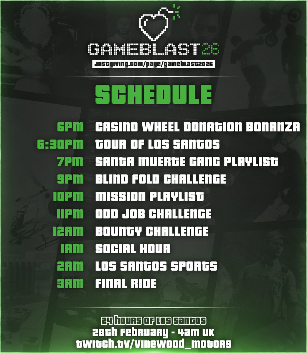 It's GameBlast week, and here is the stream schedule!

We've got tons of fun activities throughout the 24 hour stream this Saturday!