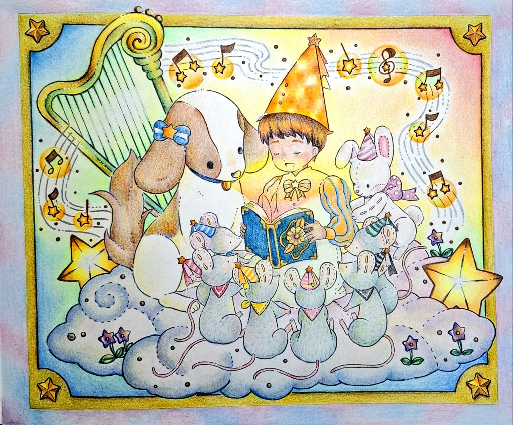 ren_Q_sun's tweet photo. 塗りました💙

#大人の塗り絵
#ぬいぐるみたちの真夜中のお茶会
#インプレス塗り絵コンテスト2026 https://t.co/3ruFJ4qUMX