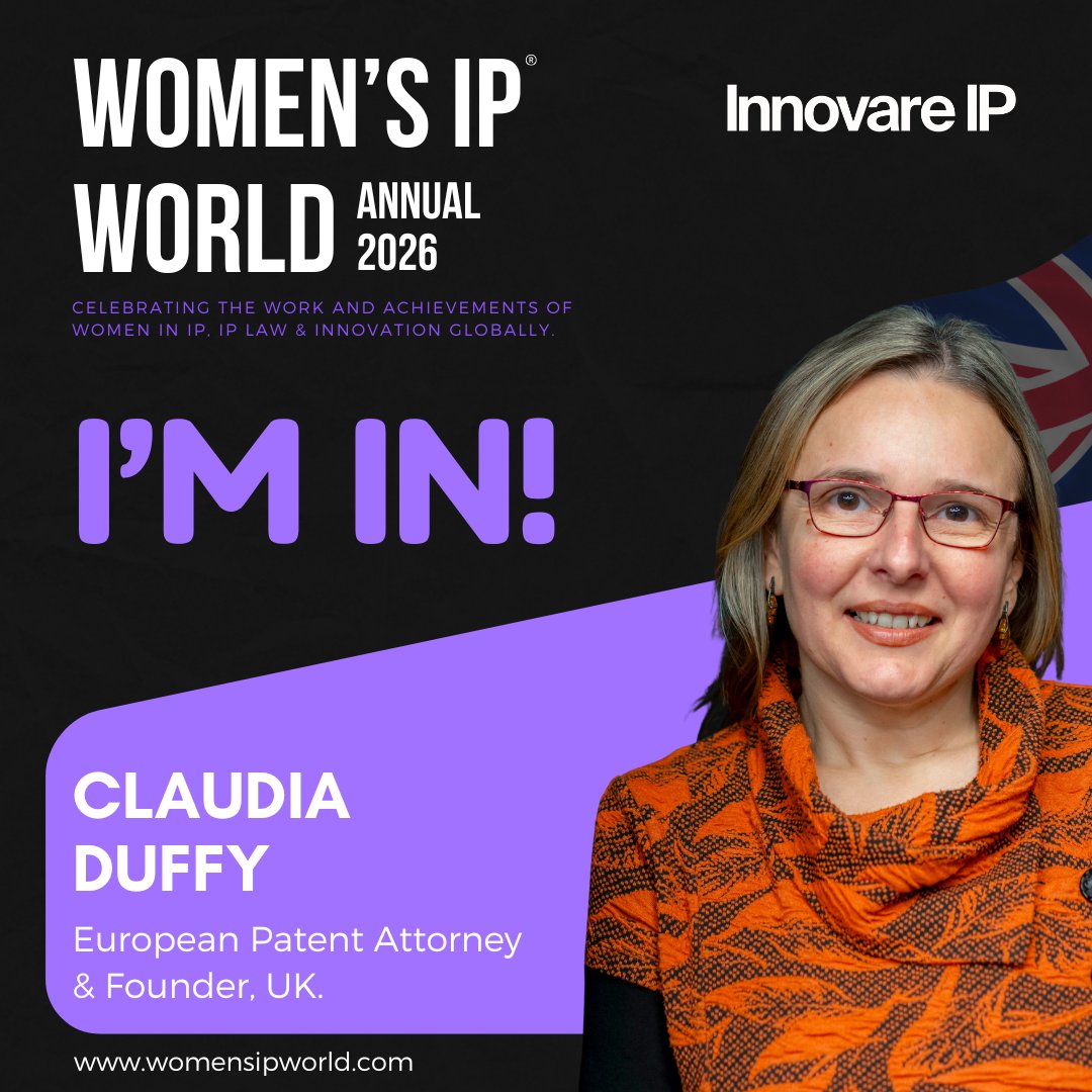 WomensIPWorld1's tweet image. We are pleased to welcome Dr Claudia M. Duffy, European Patent Attorney &amp;amp; Founder of Innovare IP, to WIPW 2026.

A former scientist, Dr Duffy, combines technical expertise with strategic IP insight to support innovation-led businesses.

Visit us: womensipworld.com 

#IPLaw