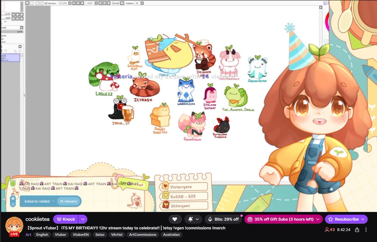 tysm for the raids from RobinJonesVtuber, <a href="/TentaBat/">TentaBat 🔞💖💦</a> , &amp; <a href="/ArukasVT/">ArukasVT</a> today! we went on to raid <a href="/Cookie_Teaa/">Cookie 🌱</a> who's celebrating their birthday right now! check em out at twitch.tv/cookiietea 💜

we also broke 500 today! will do a karaoke strim soon...